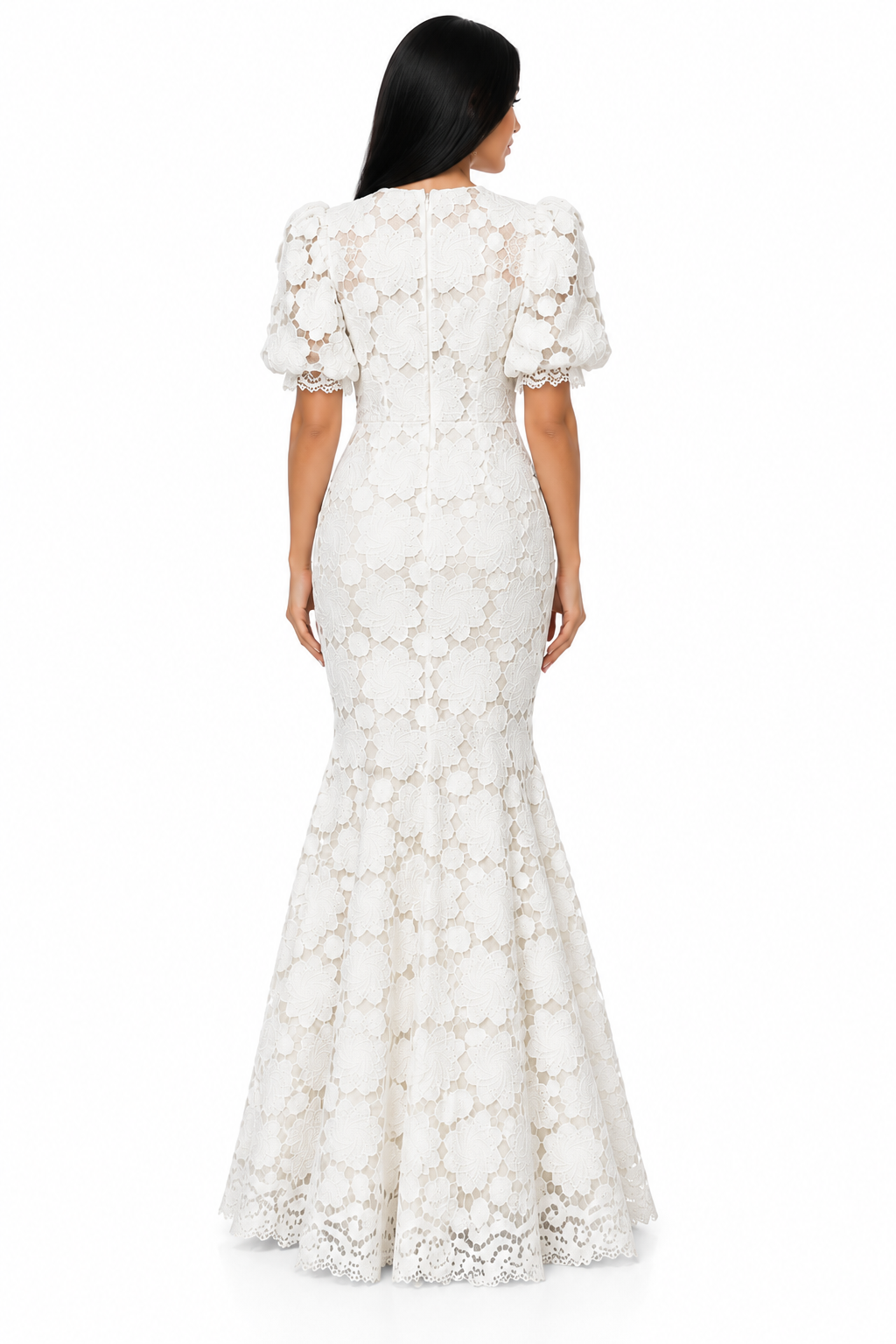 Ivory Floral Lace Mermaid Maxi Dress - Elowen