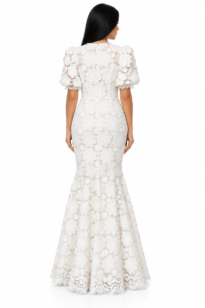 Ivory Floral Lace Mermaid Maxi Dress - Elowen