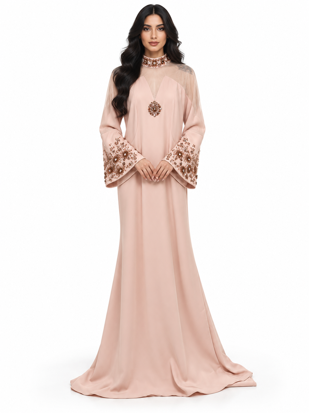 Blush Embellished High-Neck Maxi Dress - Celestine