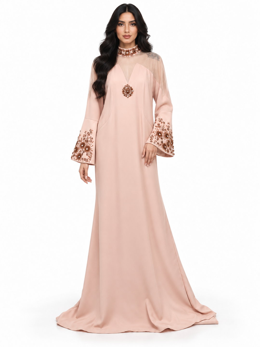Blush Embellished High-Neck Maxi Dress - Celestine