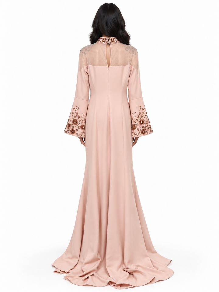 Blush Embellished High-Neck Maxi Dress - Celestine