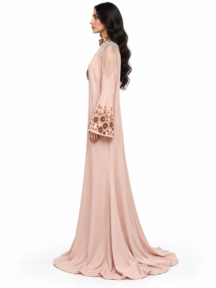 Blush Embellished High-Neck Maxi Dress - Celestine