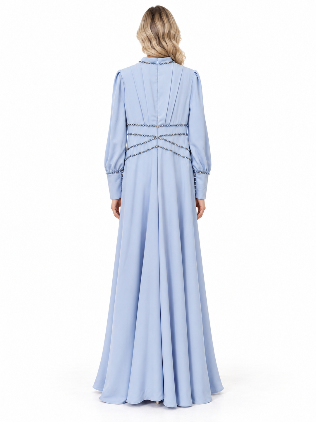 Powder Blue Crystal Draped Maxi Dress - Celestia