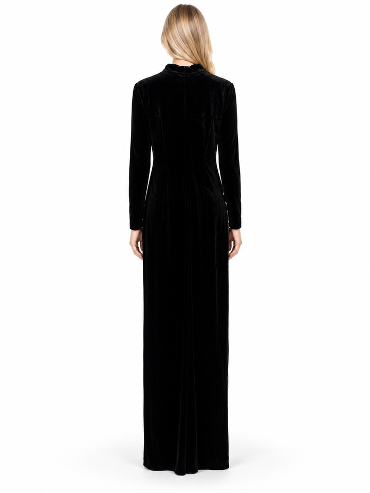 Black Crystal Line High-Neck Maxi Dress - Verona