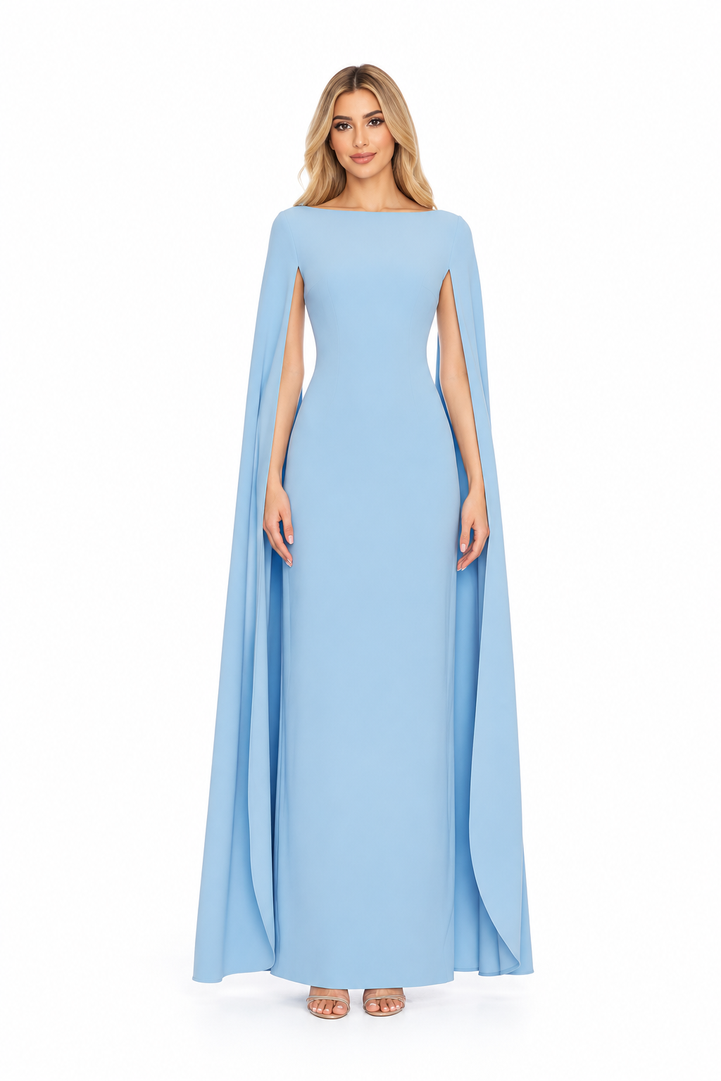Cape Sleeve Column Maxi Dress - Sky