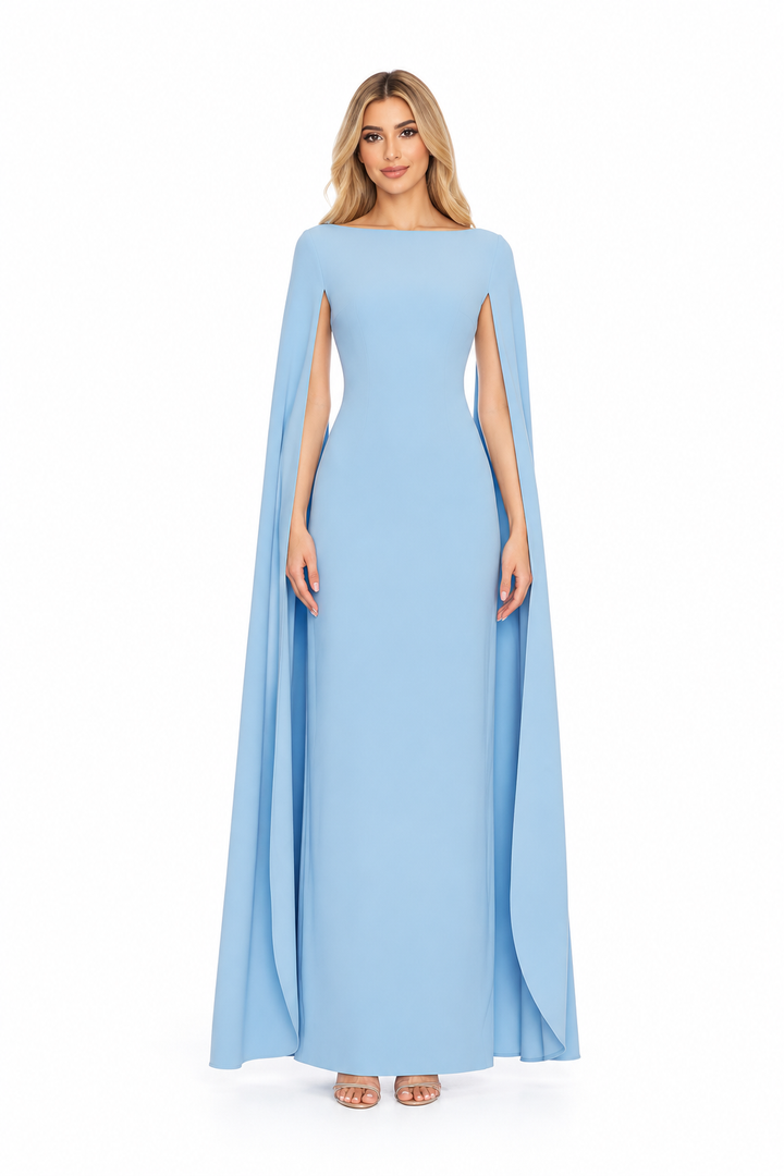 Cape Sleeve Column Maxi Dress - Sky