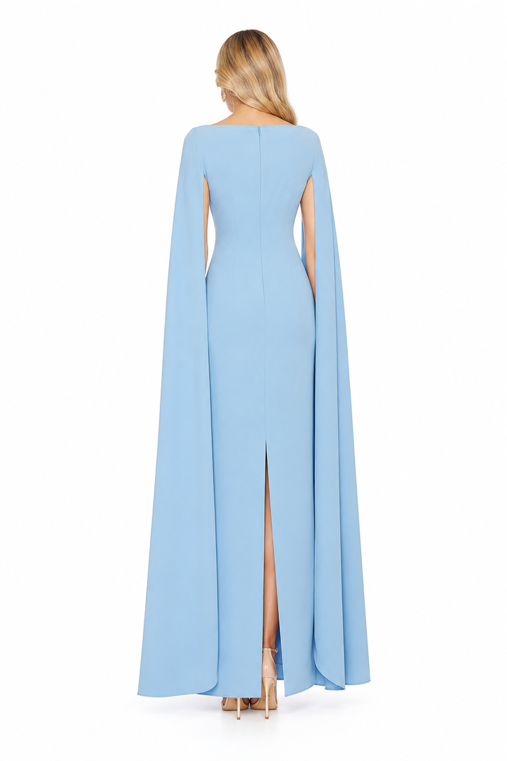 Cape Sleeve Column Maxi Dress - Sky
