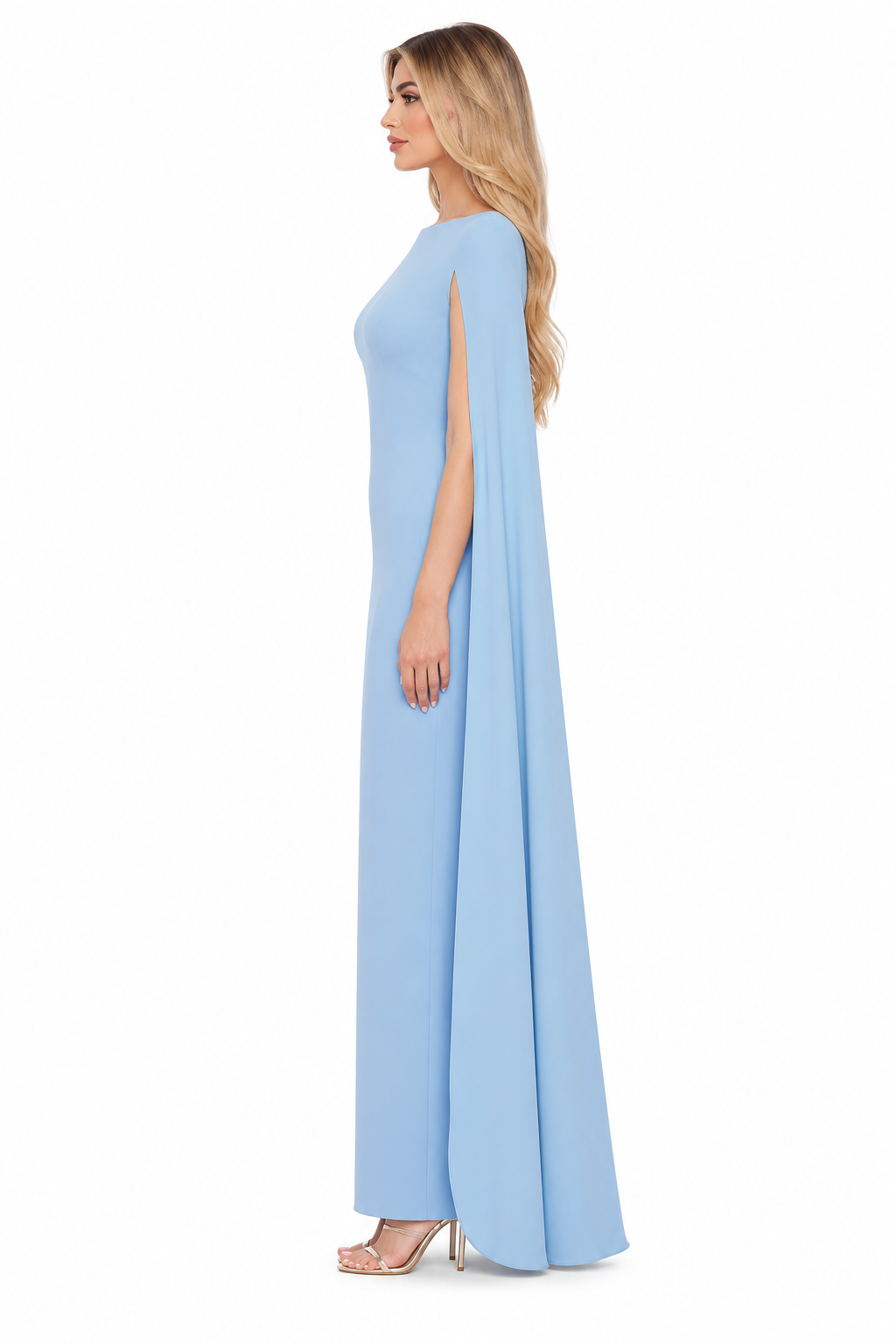 Cape Sleeve Column Maxi Dress - Sky