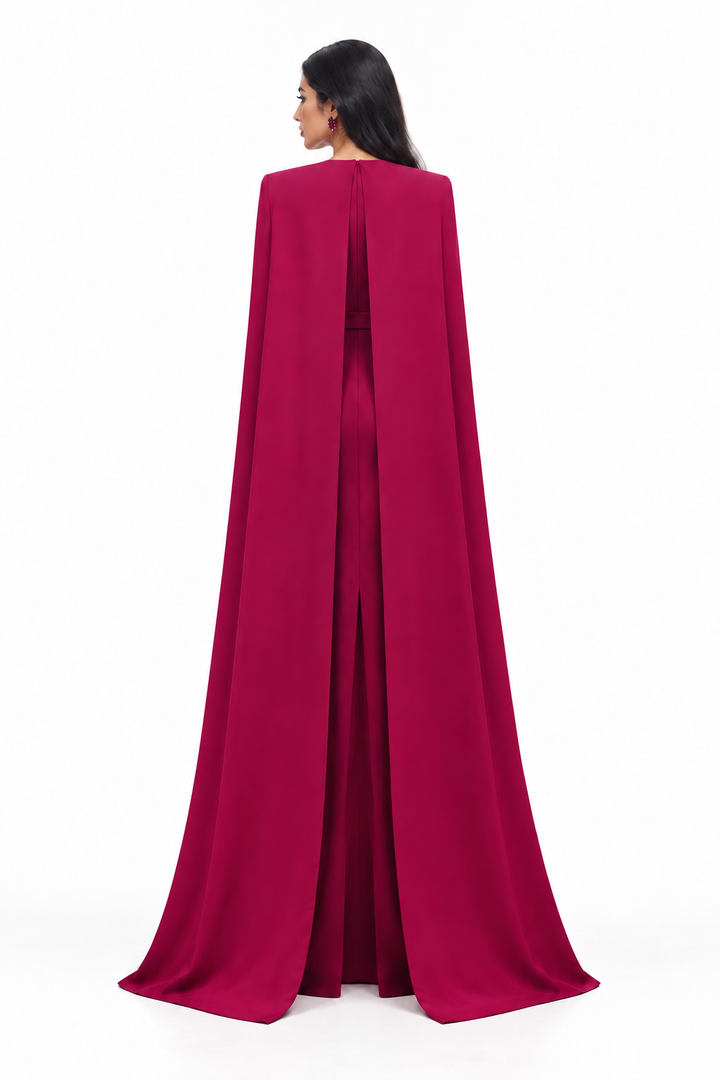beaded cape gown with plunging neckline – RUBINA