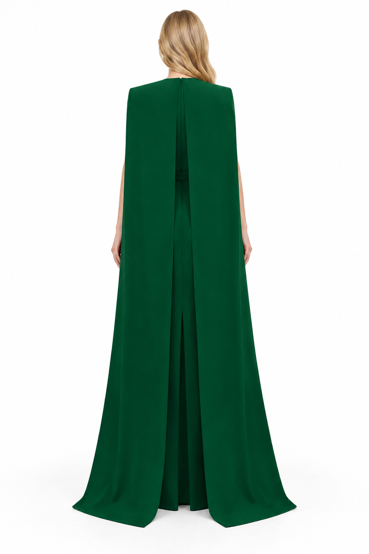 beaded cape gown with plunging neckline – SERAPHINA