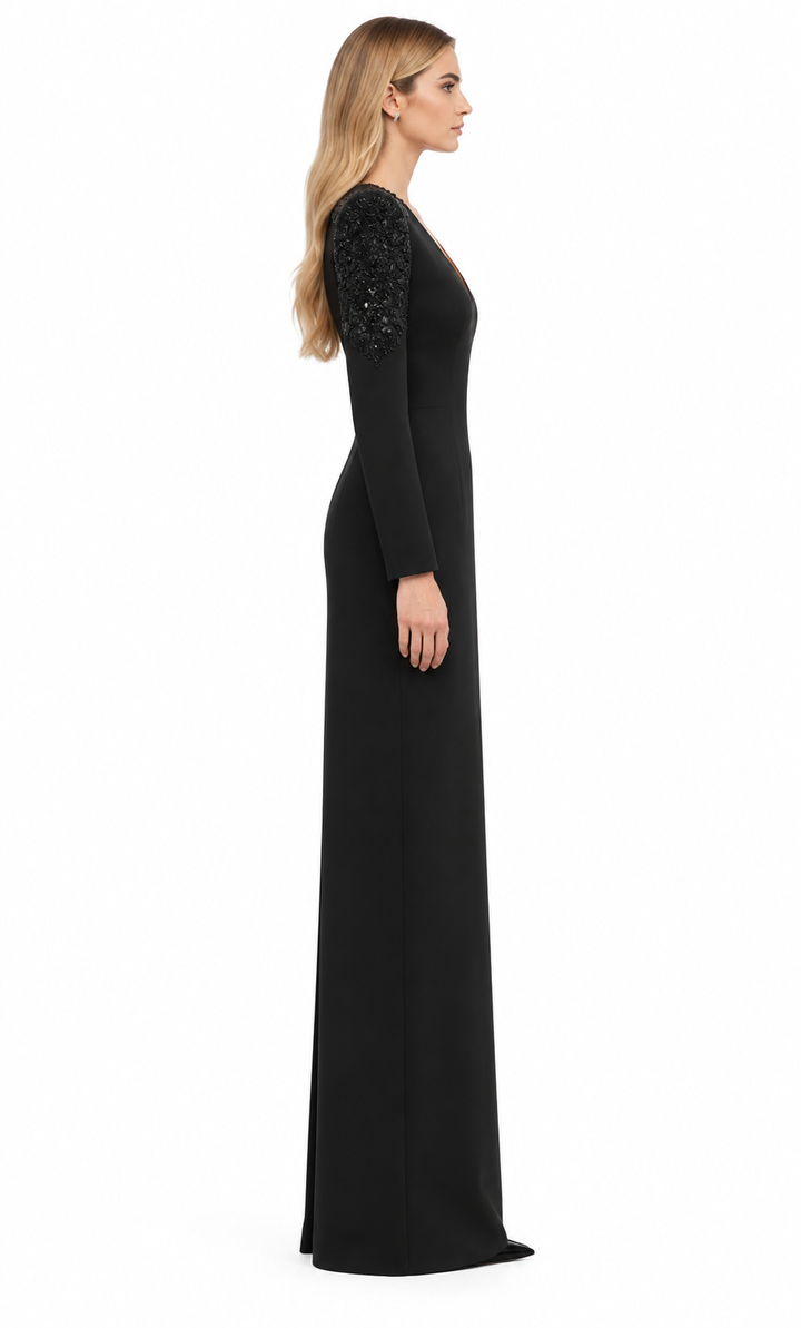 embellished shoulder gown with plunging neckline – NOCTURNE