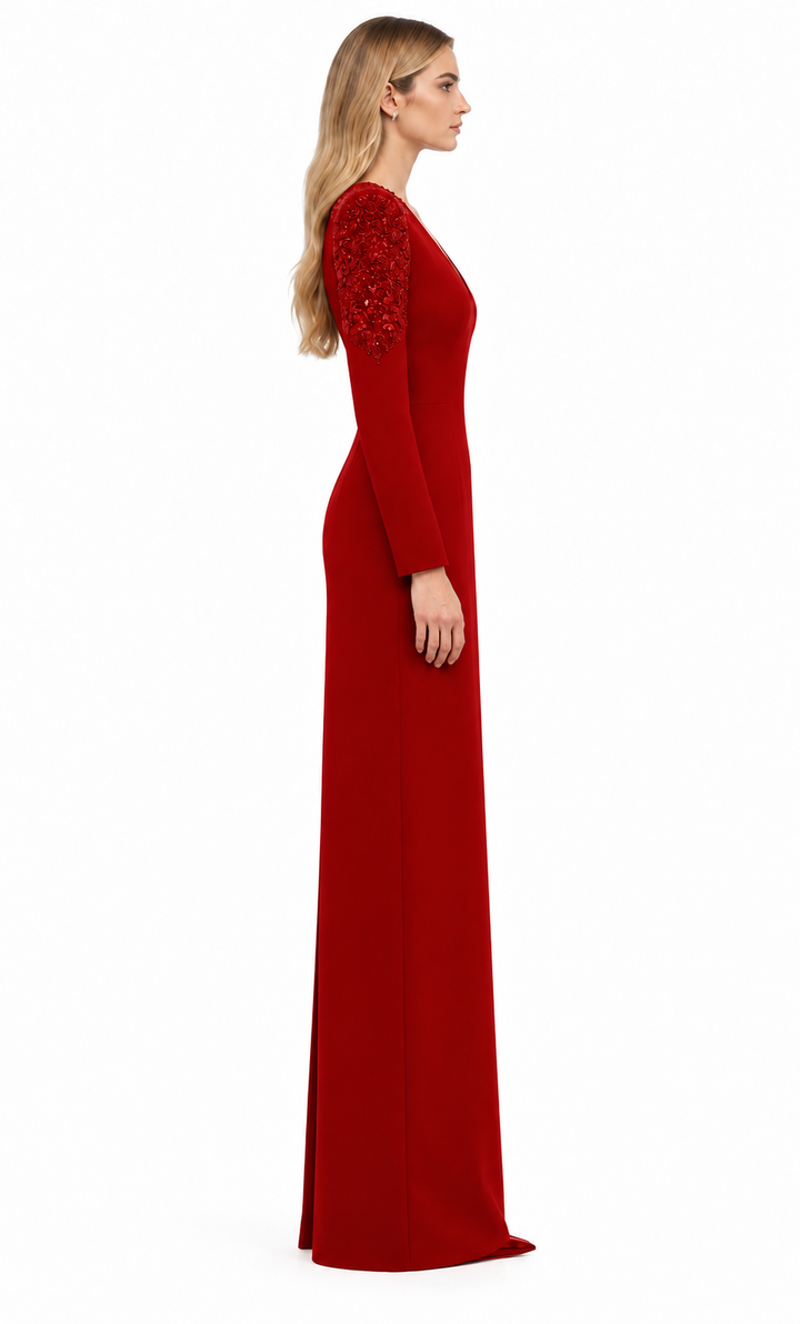 embellished shoulder gown with plunging neckline – NOCTURNE