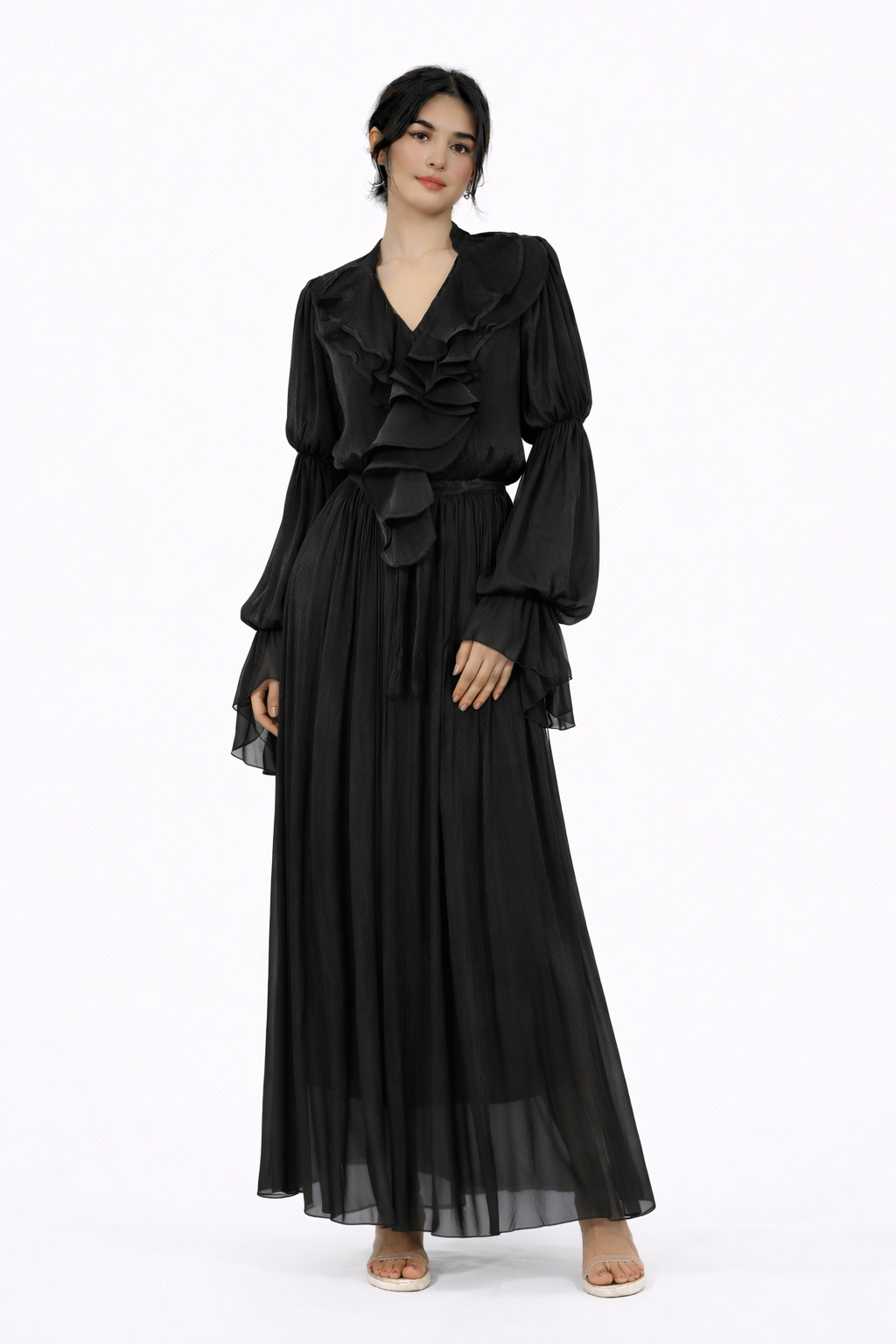 طقم مكون من بلوزة قصيرة وتنورة طويلة من الدانتيل الزهري - أزرق سماوي