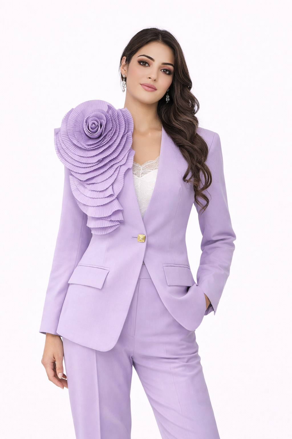 Tailored blazer with oversized floral appliqué – LIMEA