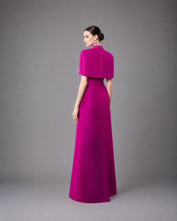 Strapless A-line dress with embellished shoulder cape - SERENA