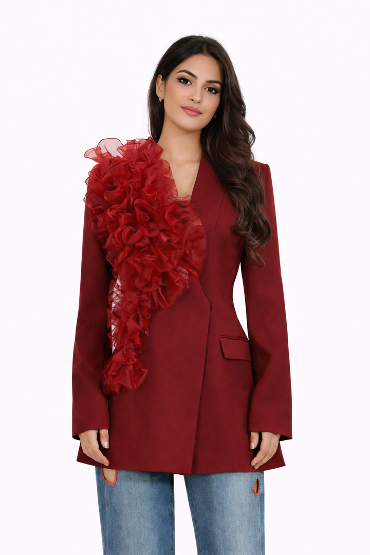 tailored blazer with dramatic ruffle detail – RUBINA
