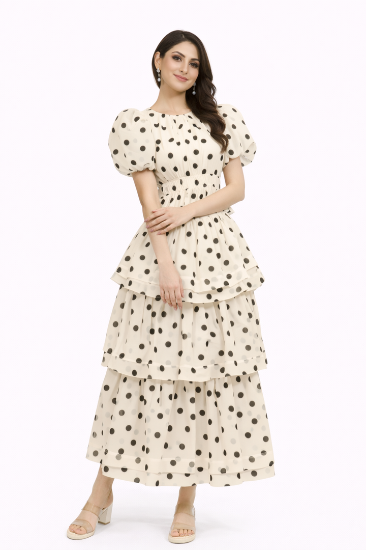 Polka-Dot Puff-Sleeve Tiered Skirt Set – LUMI