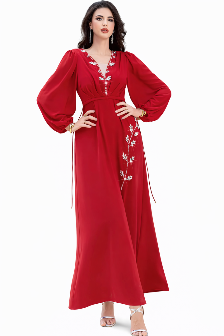 fluid draped evening dress with elongated silhouette – VELORA