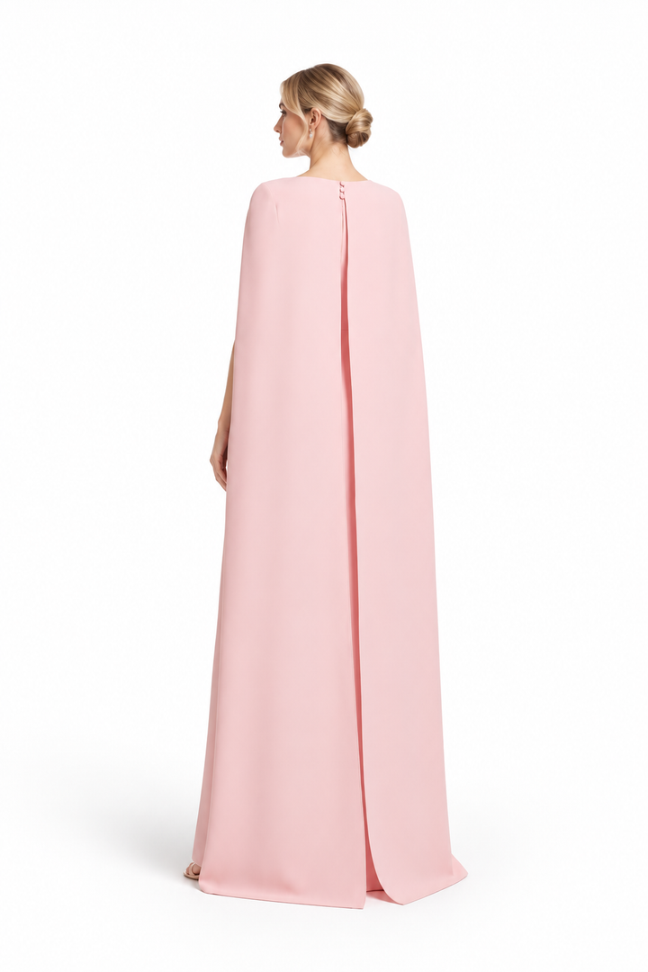 cape-sleeve gown with floral appliqué – AMEIRA