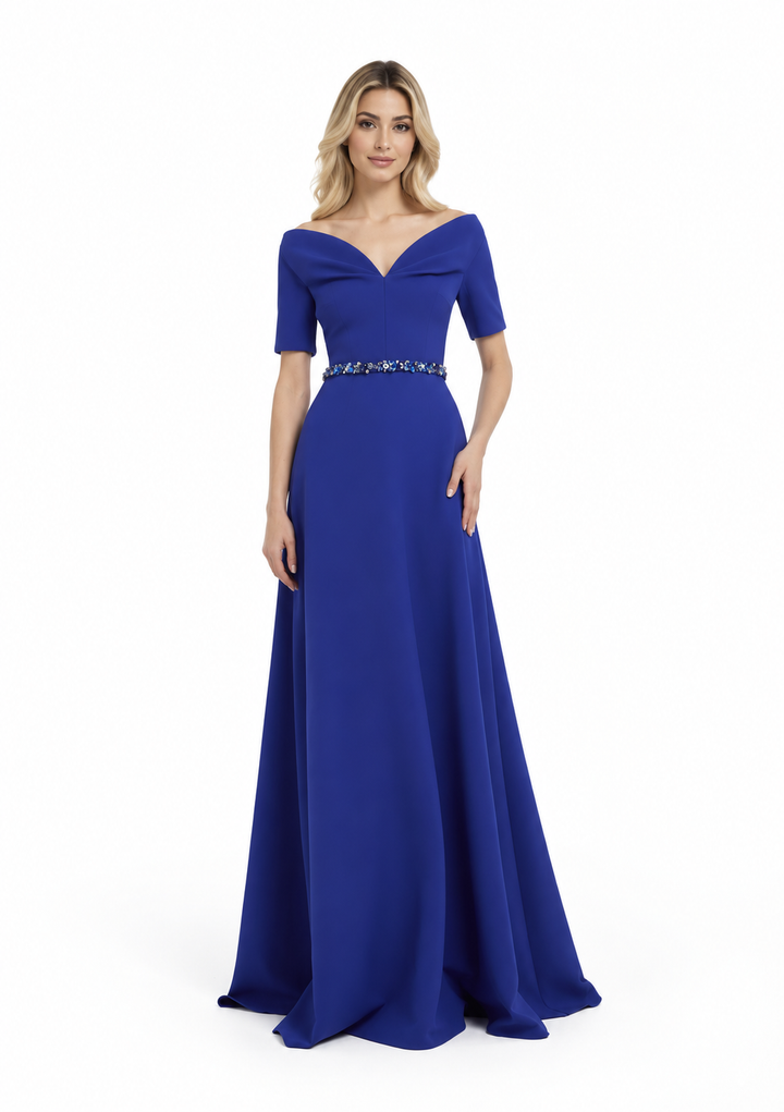 off-shoulder A-line gown with jeweled waist – AZIRA
