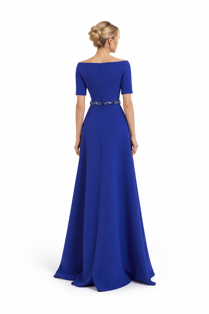 off-shoulder A-line gown with jeweled waist – AZIRA