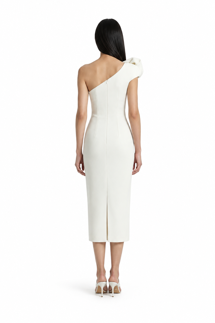 one-shoulder midi dress with draped detail – SIYAN