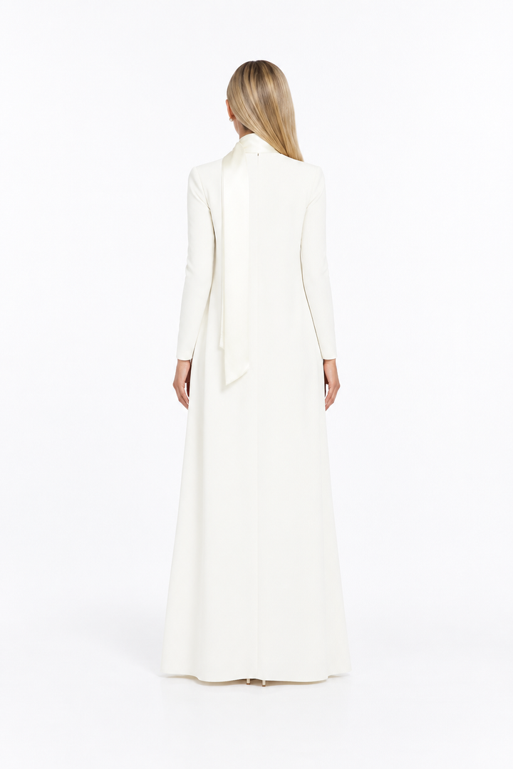 long-sleeve A-line gown with scarf neckline – MIERA
