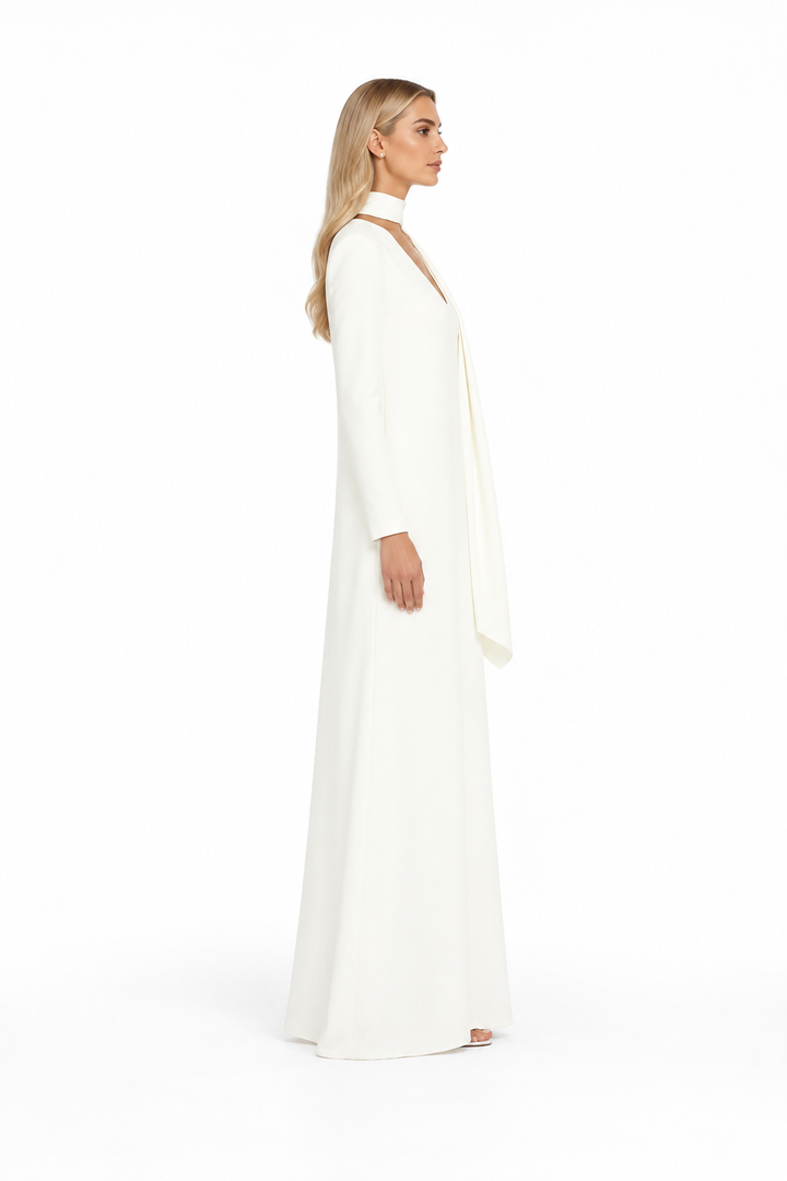 long-sleeve A-line gown with scarf neckline – MIERA