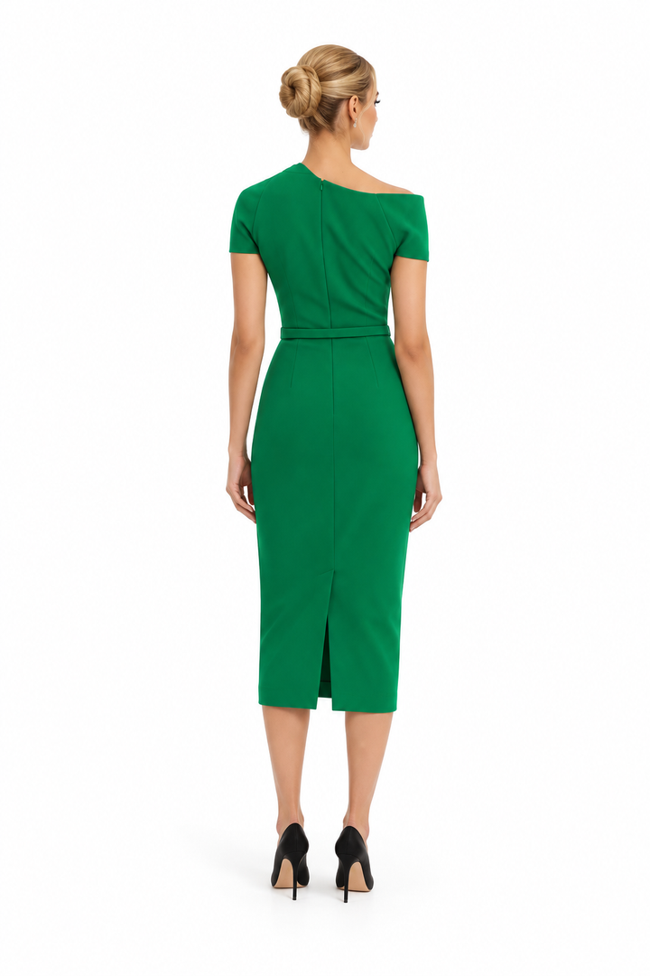 off-shoulder pencil dress with pleated bodice – ZEYILA