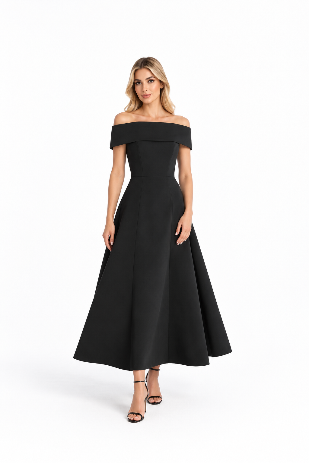 off-shoulder A-line gown – MIDNIGHT