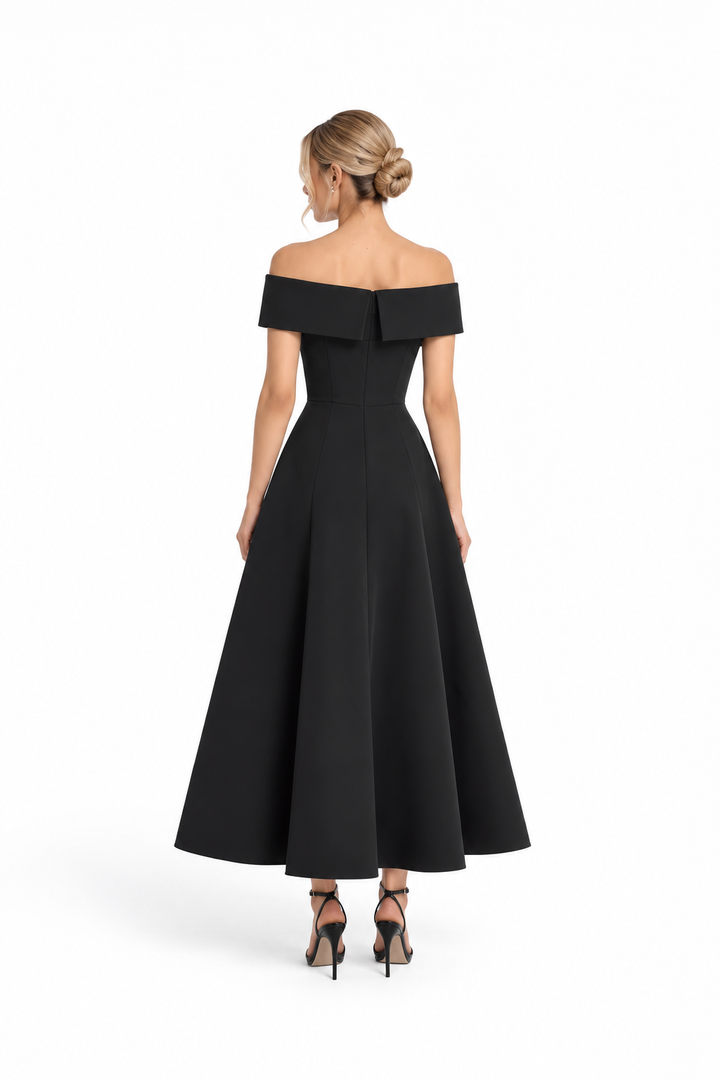 off-shoulder A-line gown – MIDNIGHT