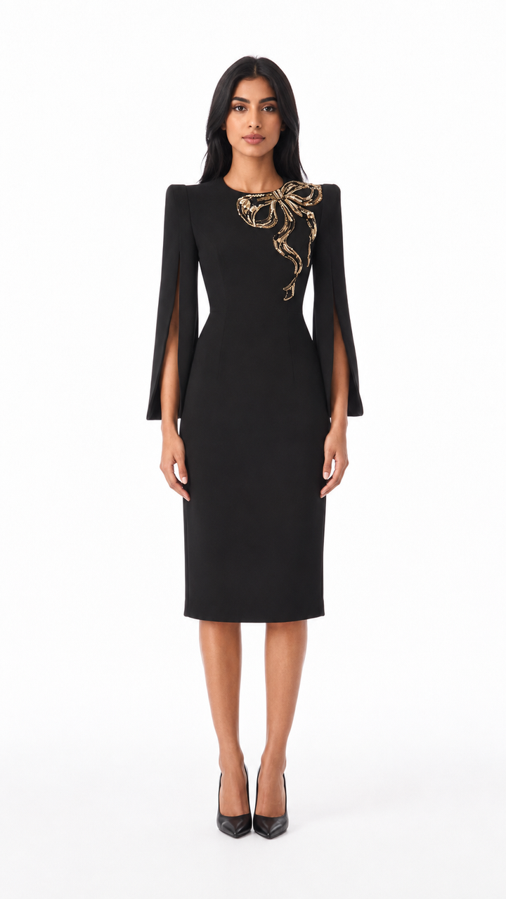 Burgundy Embellished Bow Midi Dress – VERA