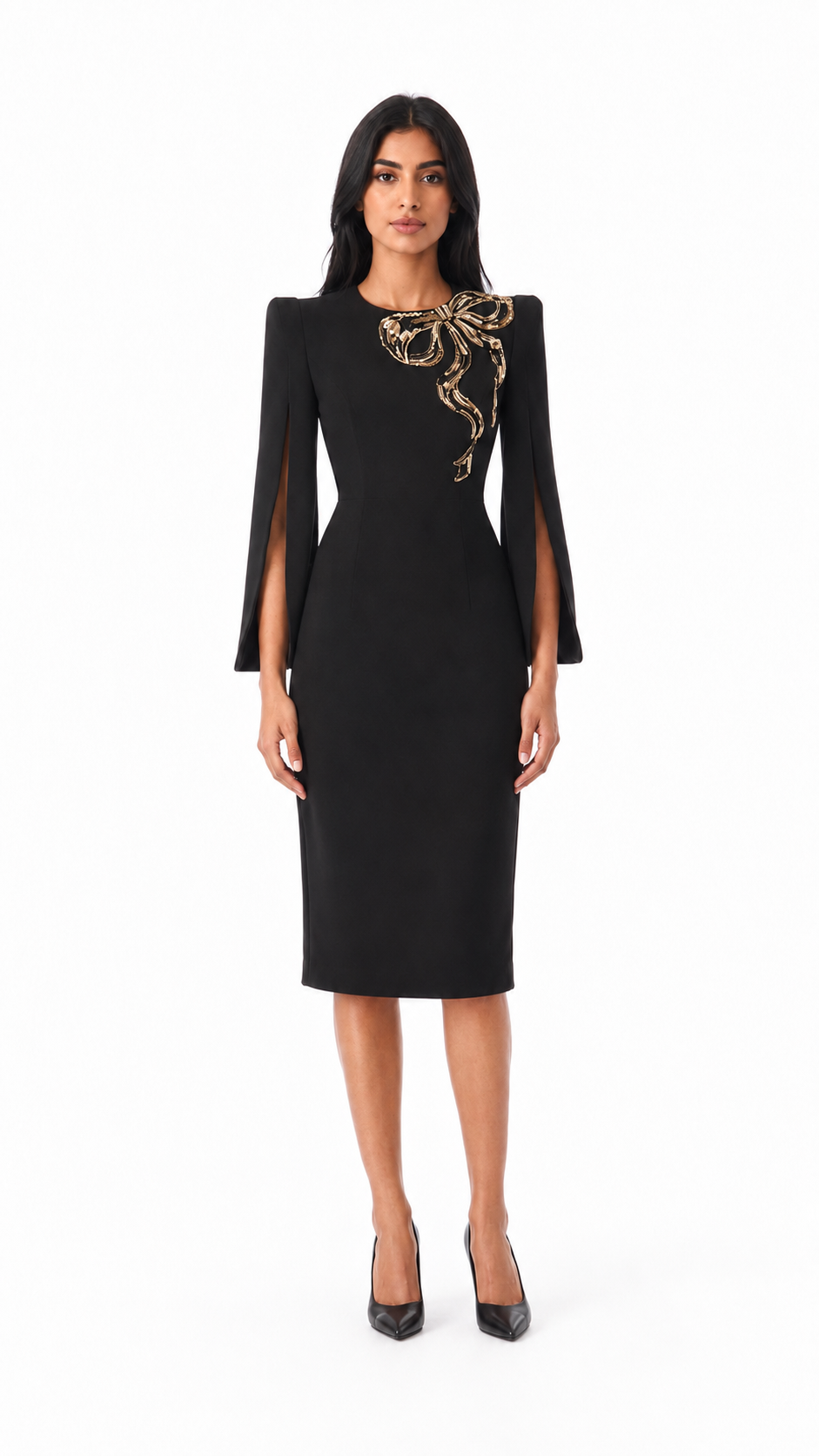 Burgundy Embellished Bow Midi Dress – VERA