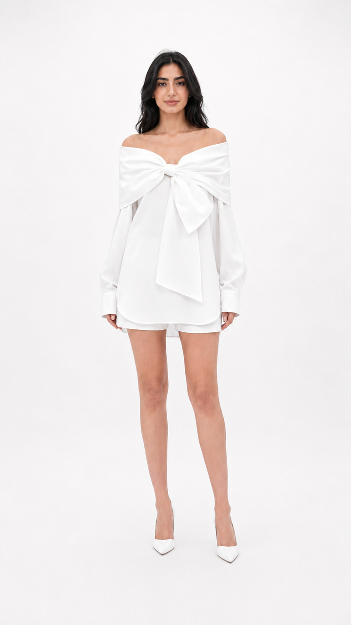 White Off-Shoulder Bow Blouse – ELYSIA