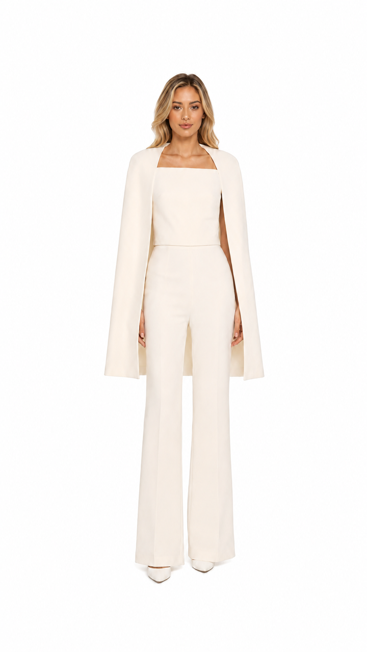 Ivory Cape Wide-Leg Jumpsuit – ELARA