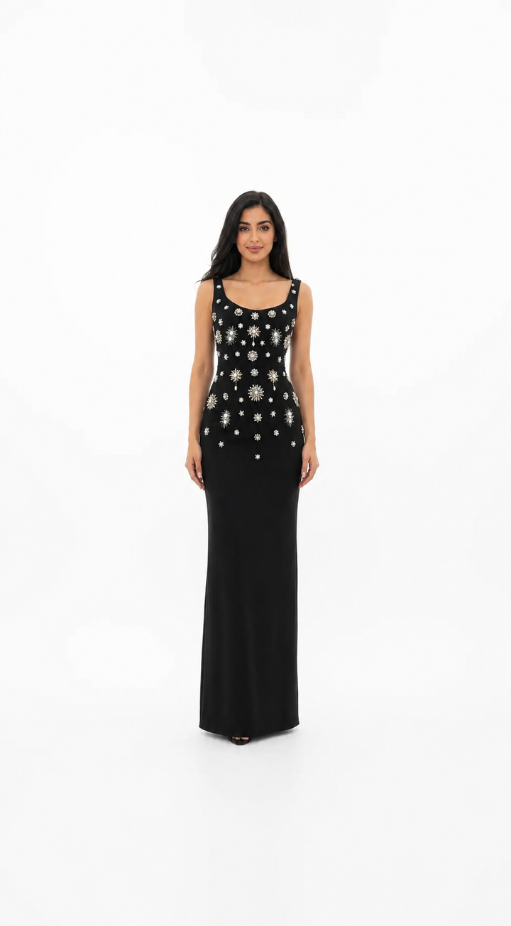 Crystal Floral Embellished Column Gown - Seraphine