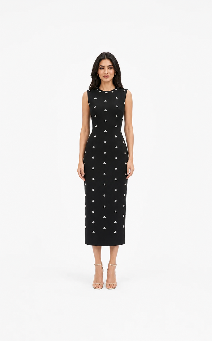 Crystal Embellished Midi Sheath Dress - Iris