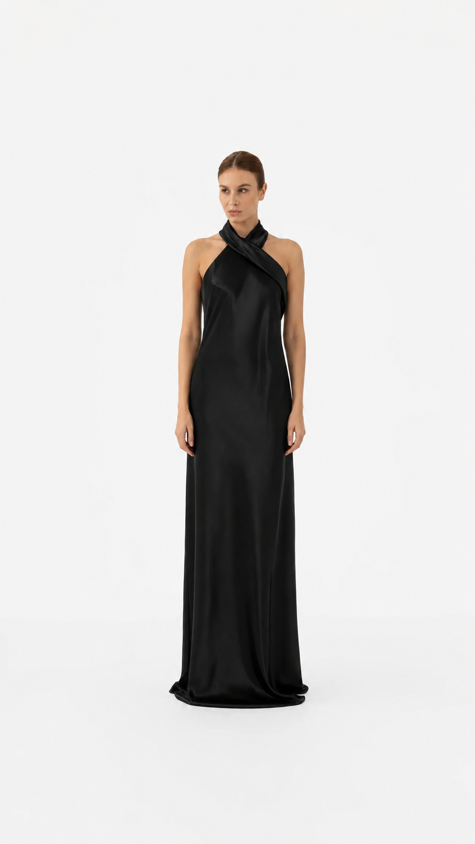 Black Cross Halter Satin Evening Gown – NOVA