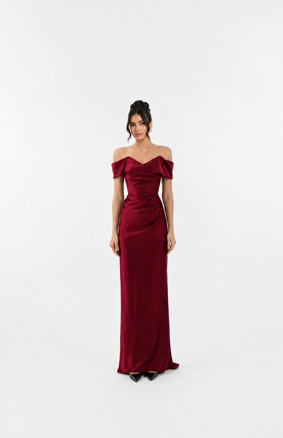 Black Off-Shoulder Satin Evening Gown – VERA