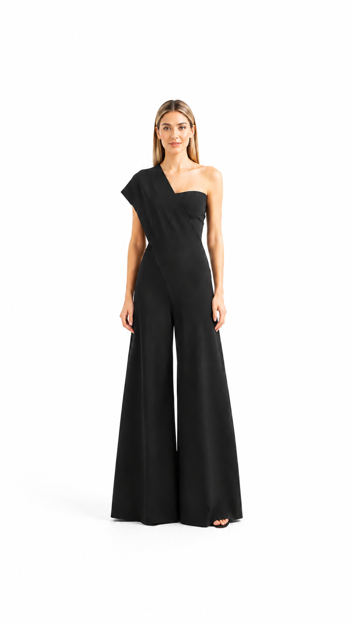 Black Asymmetric Wide-Leg Jumpsuit – NOIREVA