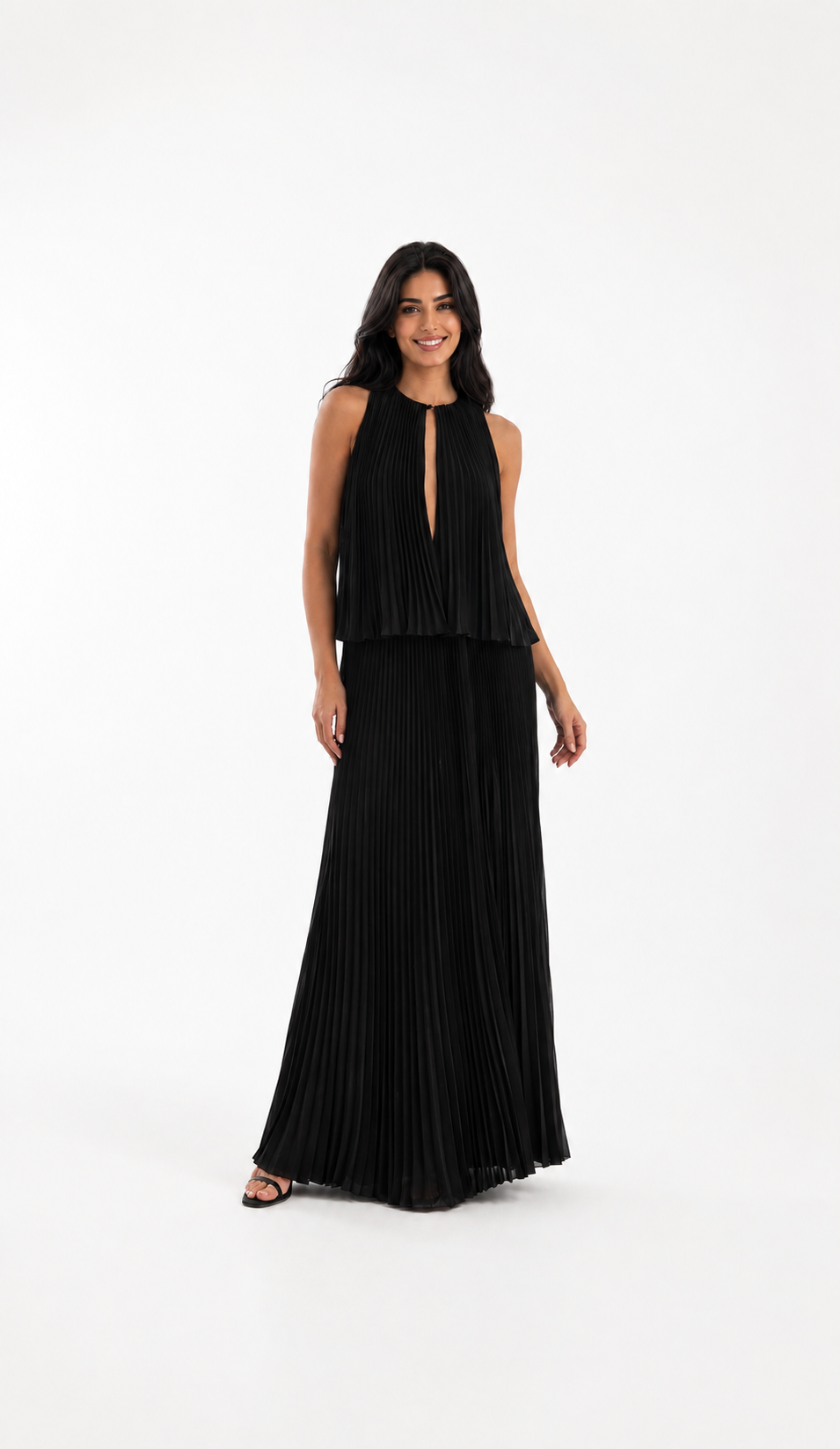 Pleated Keyhole Maxi Dress – NOIRESSA