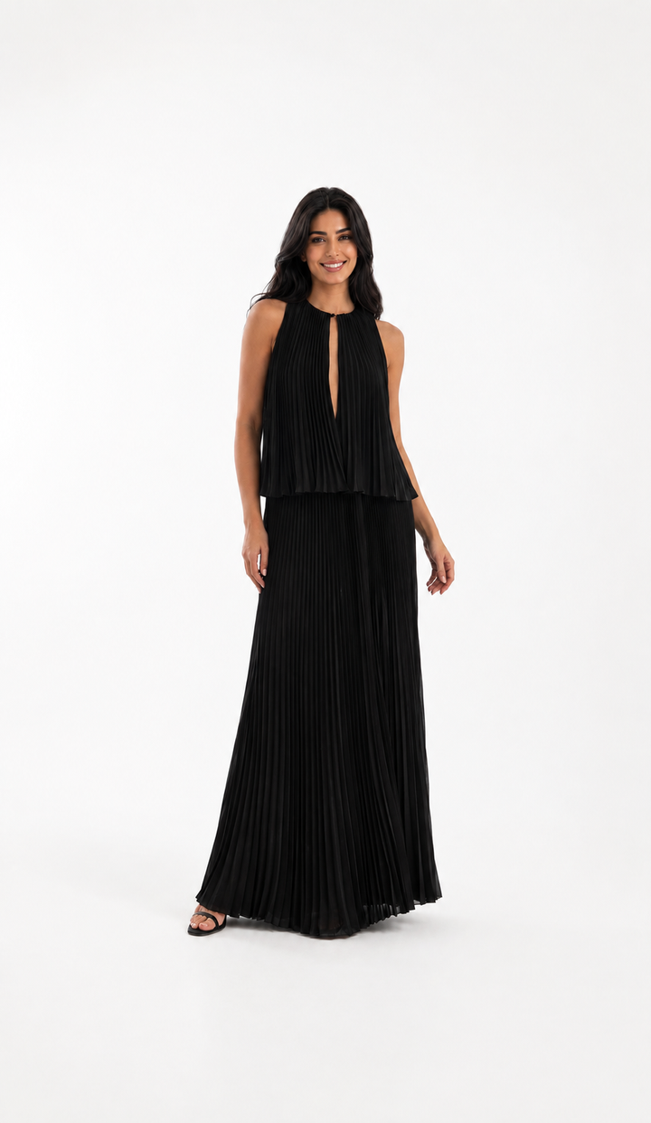 Pleated Keyhole Maxi Dress – NOIRESSA