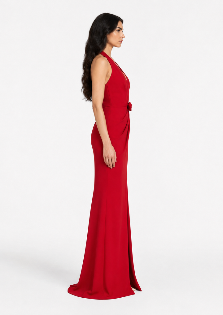 halter wrap gown with bow waist detail – VALENTINA