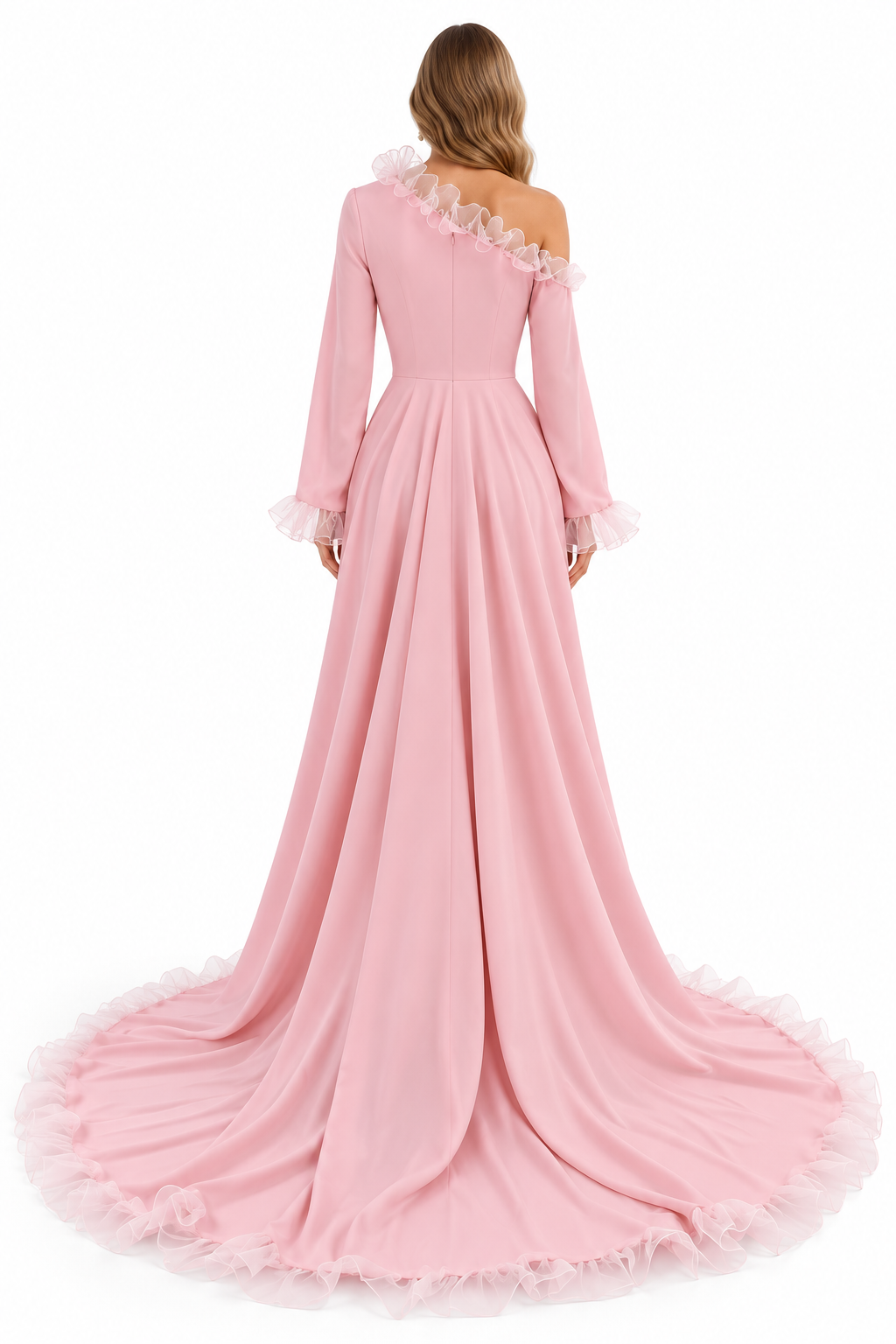 Blush Pink Ruffle Trim Evening Gown – ROSAVÉ