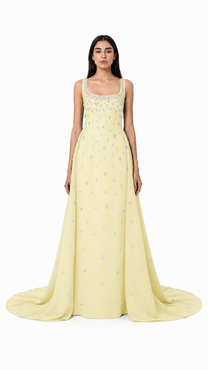 Black Crystal Embellished Square Neck Gown – AURELIA