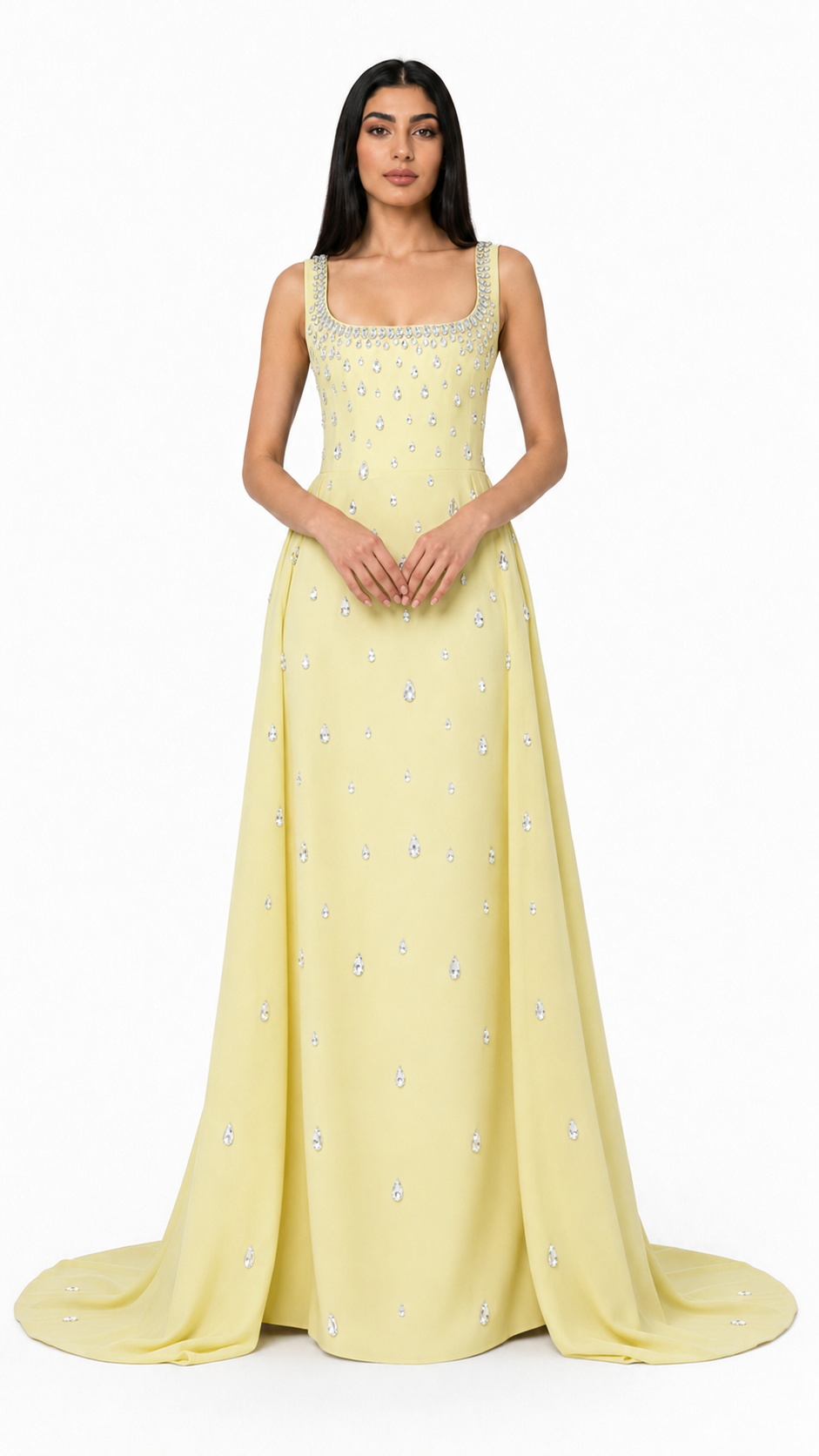 Black Crystal Embellished Square Neck Gown – AURELIA