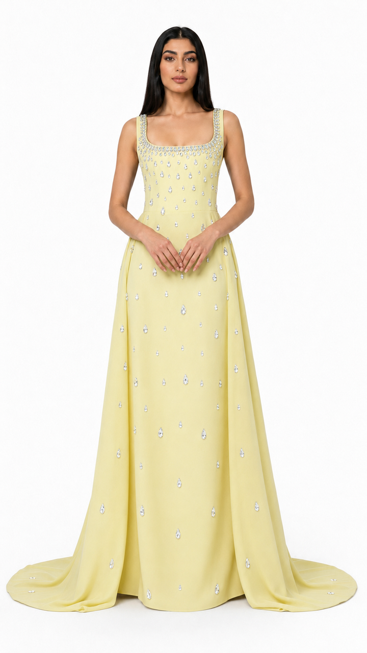 Black Crystal Embellished Square Neck Gown – AURELIA