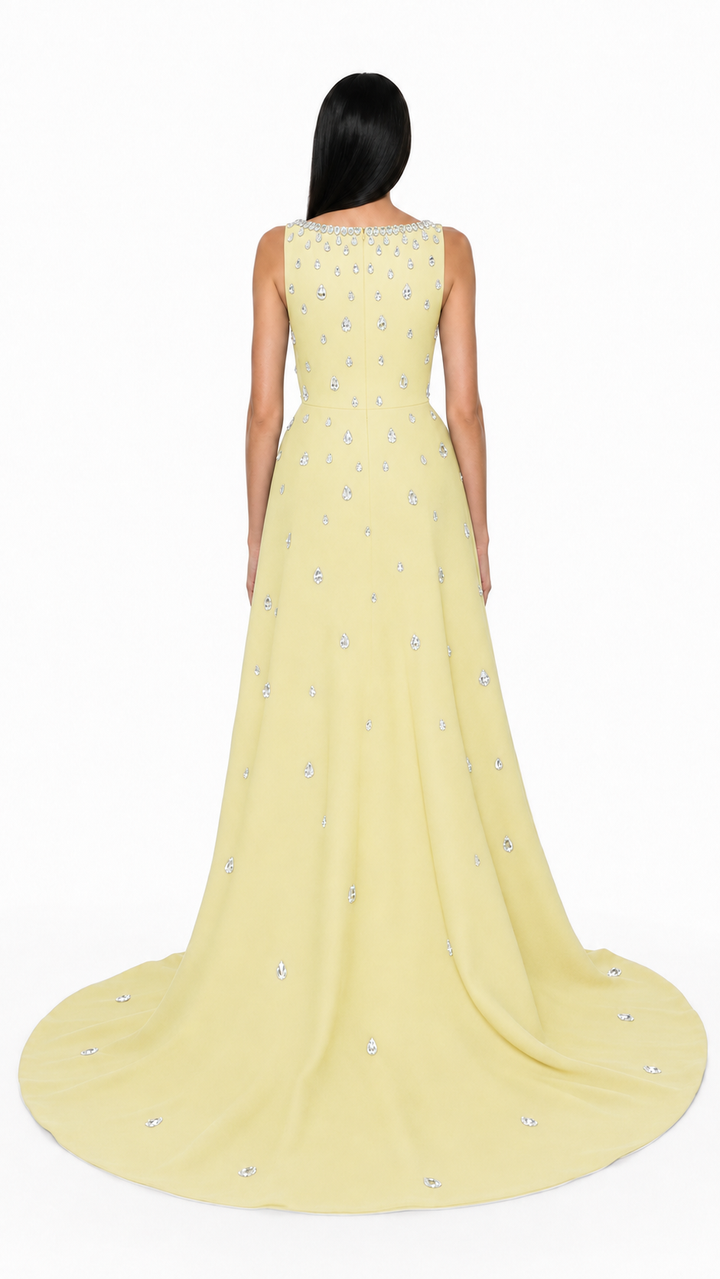 Black Crystal Embellished Square Neck Gown – AURELIA