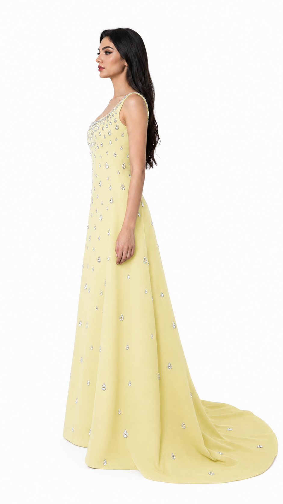 Black Crystal Embellished Square Neck Gown – AURELIA