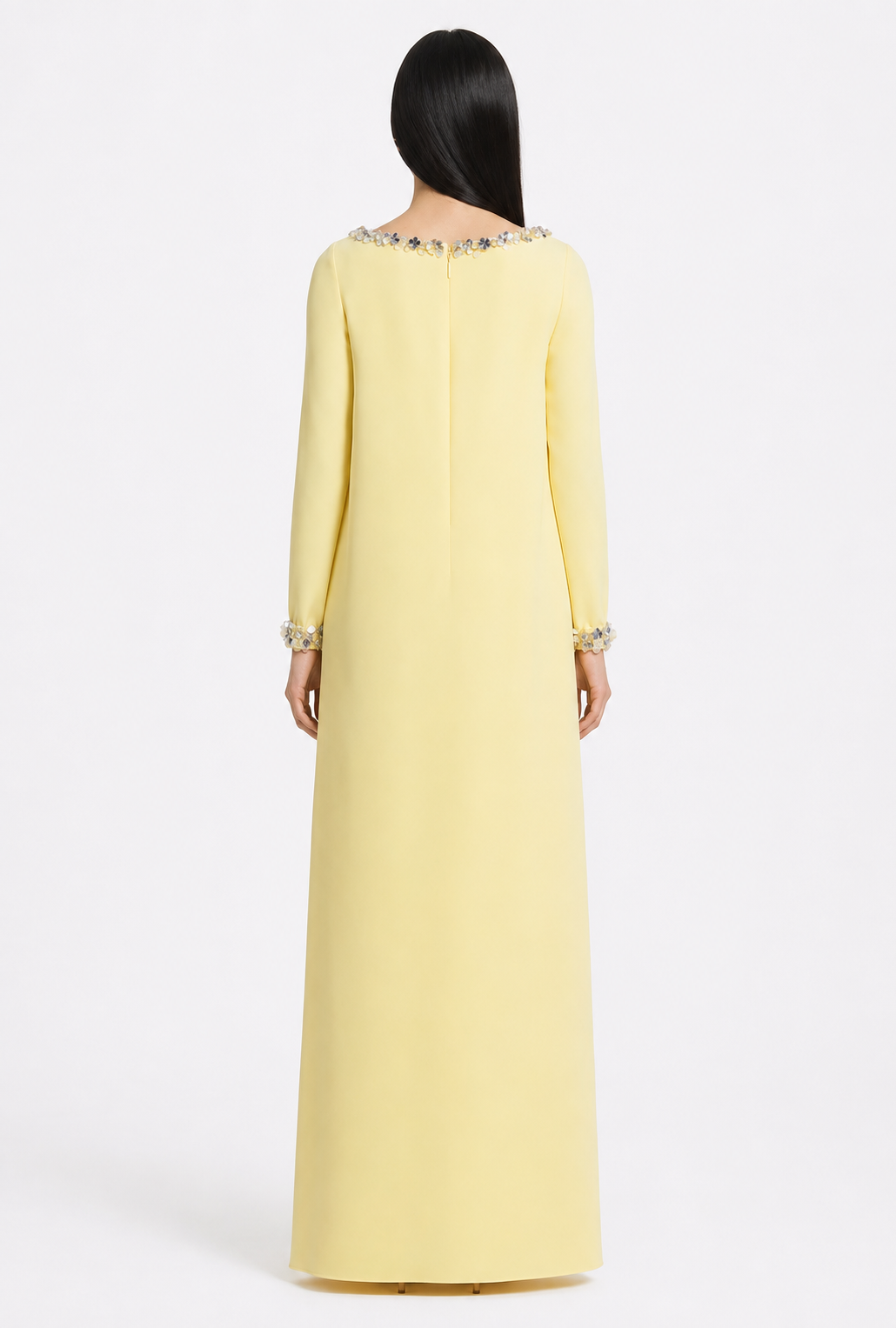 long-sleeve A-line gown with crystal-trimmed neckline – LUMINA